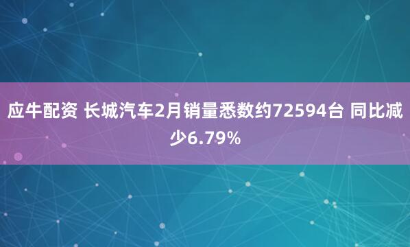 应牛配资 长城汽车2月销量悉数约72594台 同比减少6.79%