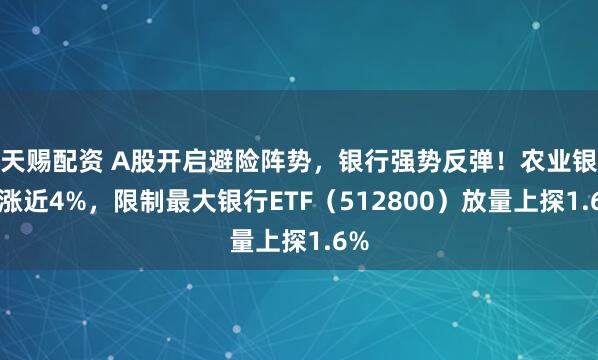 天赐配资 A股开启避险阵势，银行强势反弹！农业银行涨近4%，限制最大银行ETF（512800）放量上探1.6%