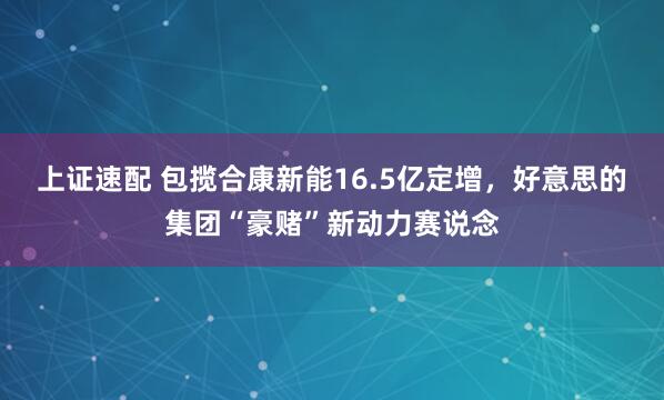 上证速配 包揽合康新能16.5亿定增，好意思的集团“豪赌”新动力赛说念