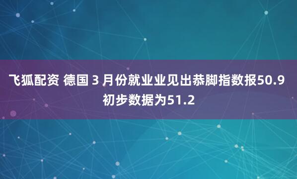 飞狐配资 德国３月份就业业见出恭脚指数报50.9 初步数据为51.2